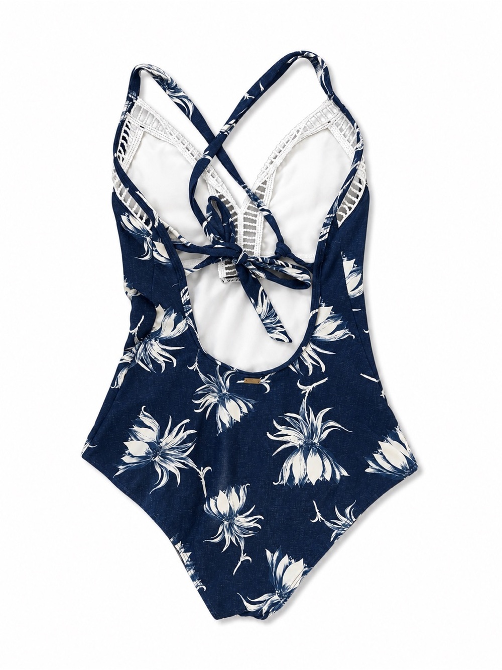 Roxy Hippy Hour Floral One Piece Swimsuit Large Ladder Trim Blue Modest tropical - Picture 3 of 8